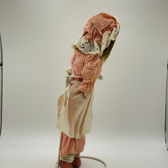 Vintage 9" Porcelain Doll Bendable Limbs Checkered Dress With Matching Bonnet - Picture 2 of 8